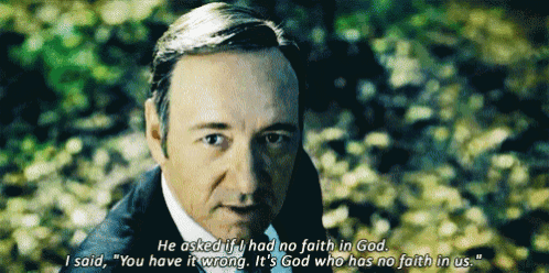 a man in a suit says he asked if he had no faith in god