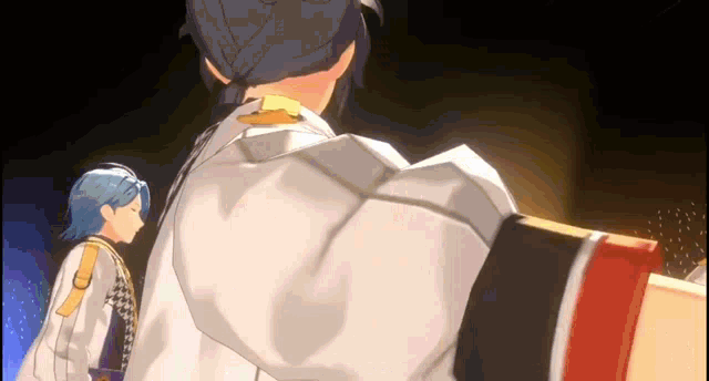 a man and a woman are standing next to each other in a video game .