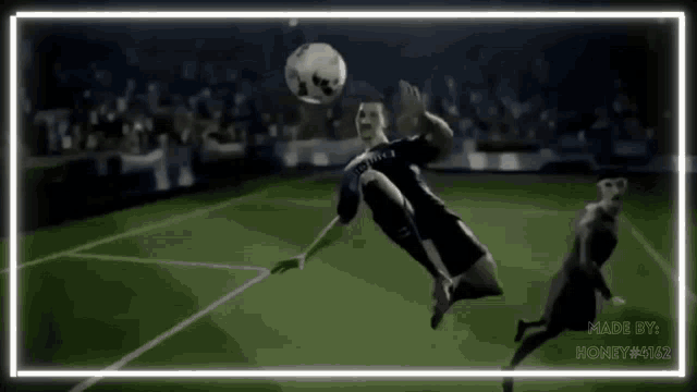 a soccer player is jumping in the air to head a ball