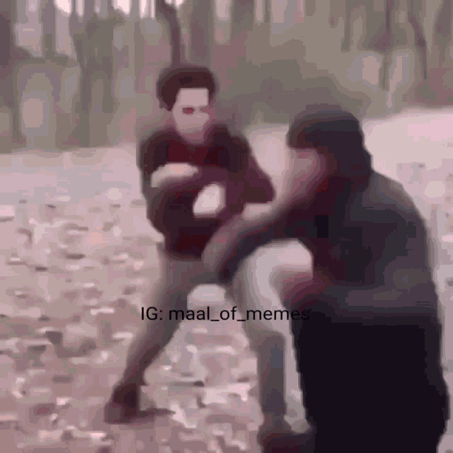 a painting of two men fighting with the caption maal_of_memes on the bottom