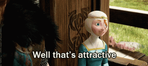 a cartoon character says well that 's attractive in front of a window