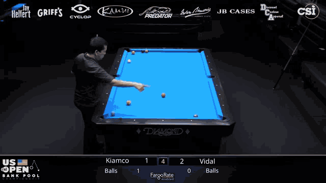 two men are playing pool in front of a pool table that says diamond