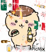 a cartoon character with a bottle of beer in his hand