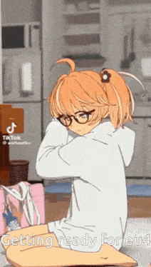 a girl with glasses and a flower in her hair says getting ready for eu4