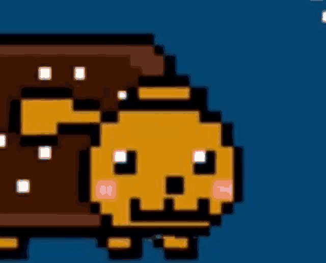 a pixel art drawing of a squirrel with a skull on its head .