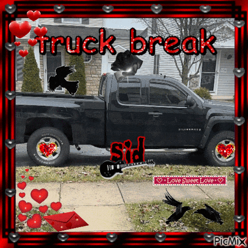 a picture of a black truck with the words truck break on it