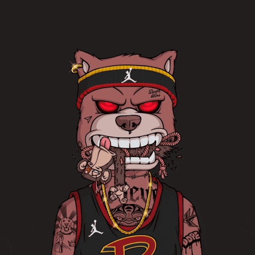 a cartoon drawing of a bear holding a basketball with the letter b on it
