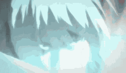 a close up of a person 's face with a blue background .