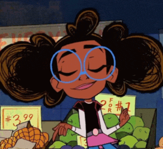 a cartoon girl is standing in front of a sign that says " for # 1 "