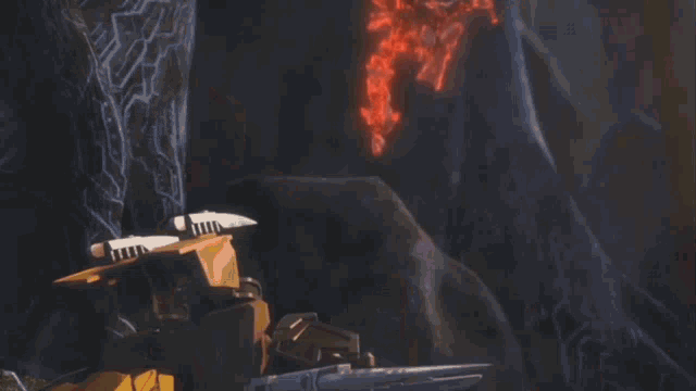 a robot with a red light coming out of it 's mouth