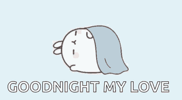 a cartoon of a penguin covered in a blue blanket with the words `` goodnight my love '' written below it .