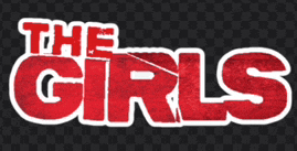 a red and white logo for the girls on a checkered background