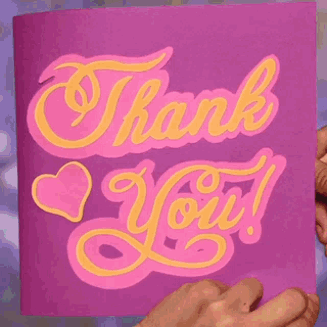 a purple thank you card with a picture inside
