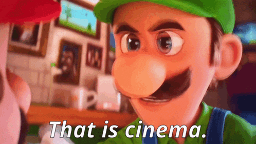 a close up of a cartoon character with the words that is cinema below him