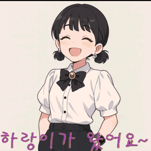 a drawing of a girl wearing a white shirt with a black bow