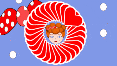 a red circle with a woman 's face in the center