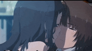a man and a woman are kissing in a anime scene .