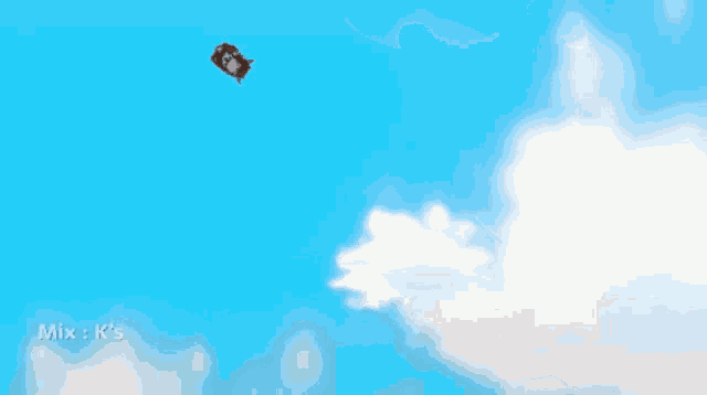 a cartoon character is flying through a blue sky with the words movie kanauru at the bottom