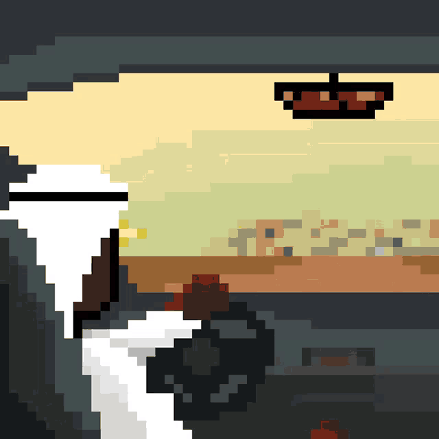 a pixel art of a man driving a car with a red light above him