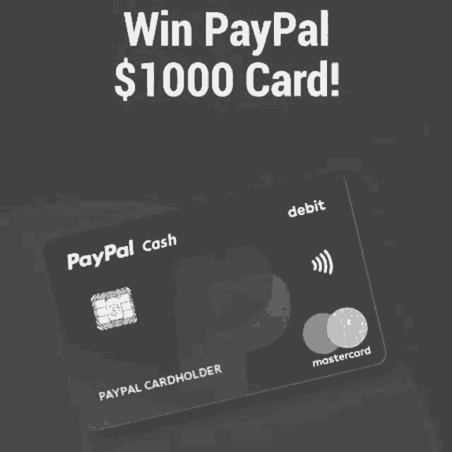 a black and white photo of a paypal cash mastercard on a black background .