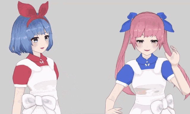two anime girls are standing next to each other and the words ban are on the bottom right
