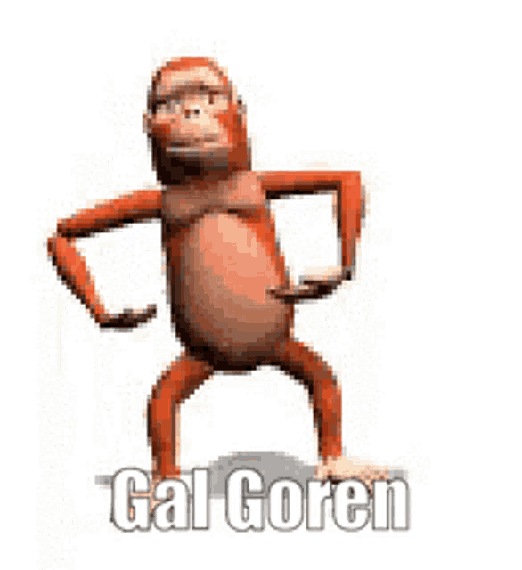 a cartoon monkey is dancing with the words gal goren written on it .