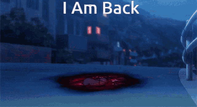 a girl in a red dress is surrounded by bullet holes and the words i am back