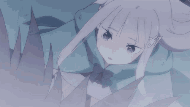 a white haired anime character with purple eyes
