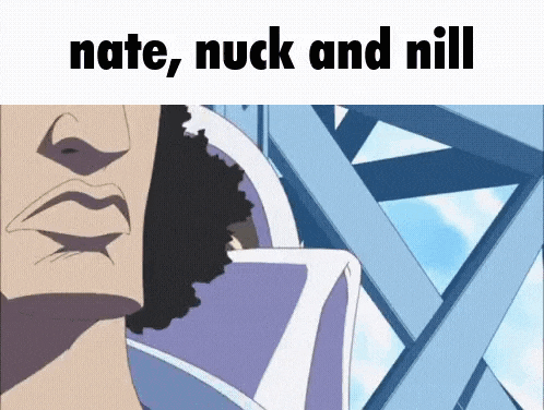 a cartoon of a man 's face with the words `` nate , nuck and nill '' written below it .