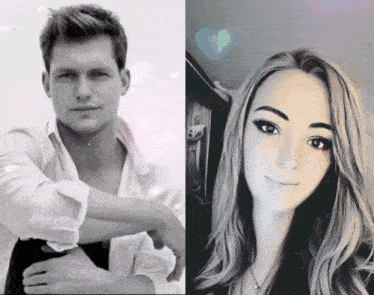 a man and a woman are shown in black and white