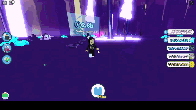 a screenshot of a video game with a character standing in front of a wall that says 2.8b on it