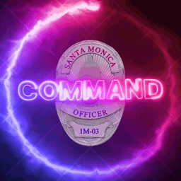 a santa monica command officer badge with a purple lightning circle around it