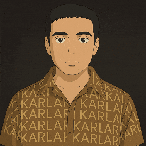 a cartoon of a man wearing a shirt that says ' karla ' on it