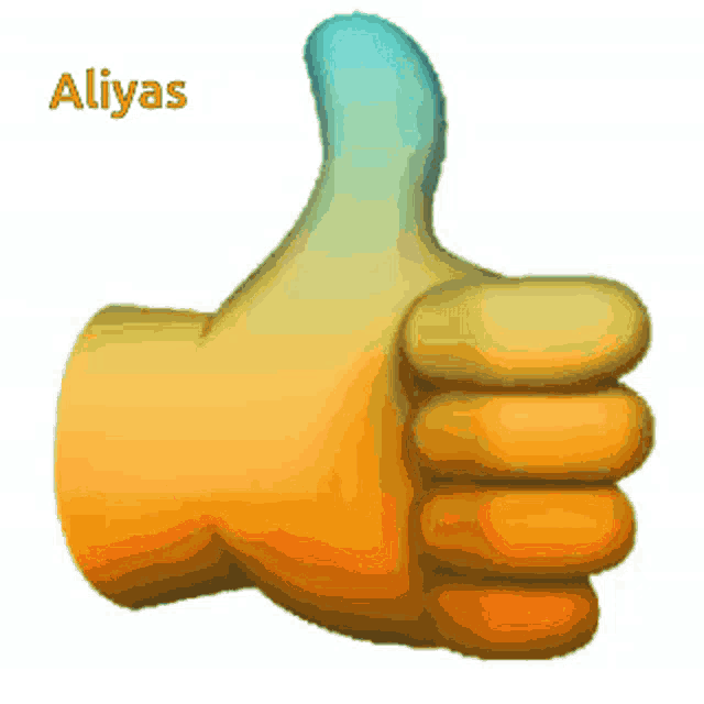 a thumbs up sign with the name aliyas written on the bottom