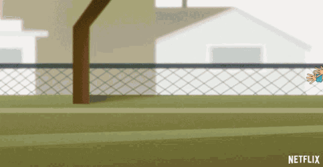 an advertisement for netflix shows a fence and a tree