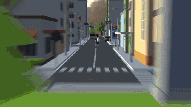 a cartoon drawing of a city street with a crosswalk and a sign that says ' a ' on it