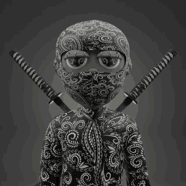a cartoon character wearing a bandana and holding two samurai swords