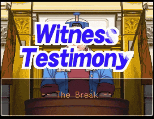 a video game called witness testimony with a man behind a podium