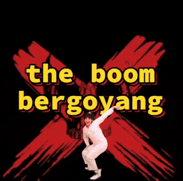 a poster for the boom bergoyang with a man dancing in front of a skull