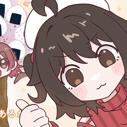 a cartoon drawing of a girl with a thumbs up
