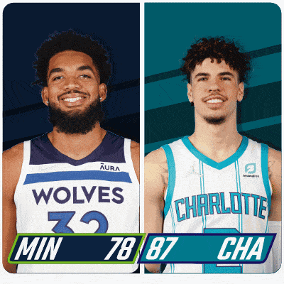 two basketball players from the wolves and charlotte are standing next to each other