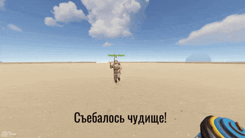 a screenshot of a video game shows a person holding a gun and a man holding a spear