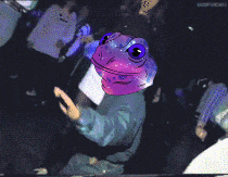 a frog with purple eyes and a blue body