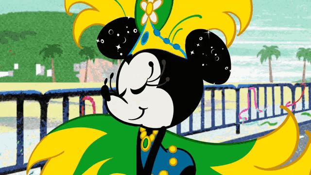 a cartoon drawing of mickey mouse wearing a crown and a necklace