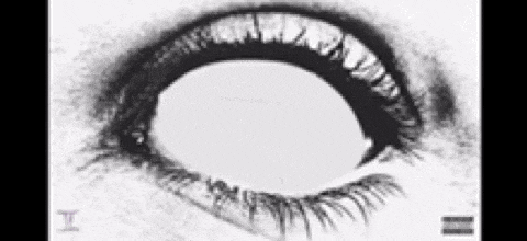 a black and white drawing of a woman 's eye with a hole in the middle .