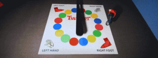 a twister board game has a left hand and right foot