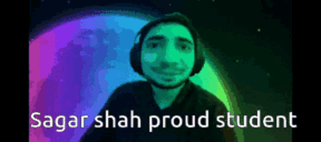 a pixelated image of a man with the words sagar shah proud student above him