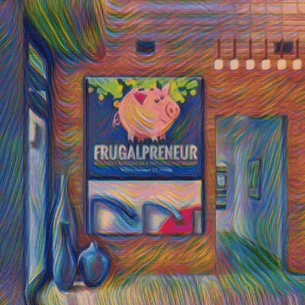 a colorful painting of a frugalpreneur sign