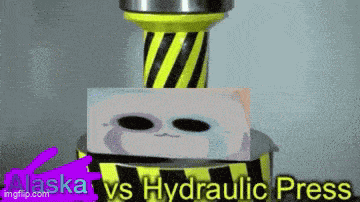 alaska vs hydraulic press with a cartoon face