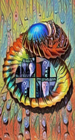 a colorful painting of a seashell with the word ende on it